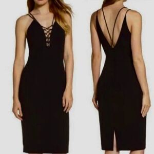 BARDOT Black Strappy Cocktail Fitted Bodycon Knee Length LBD Dress Sz 4/XS